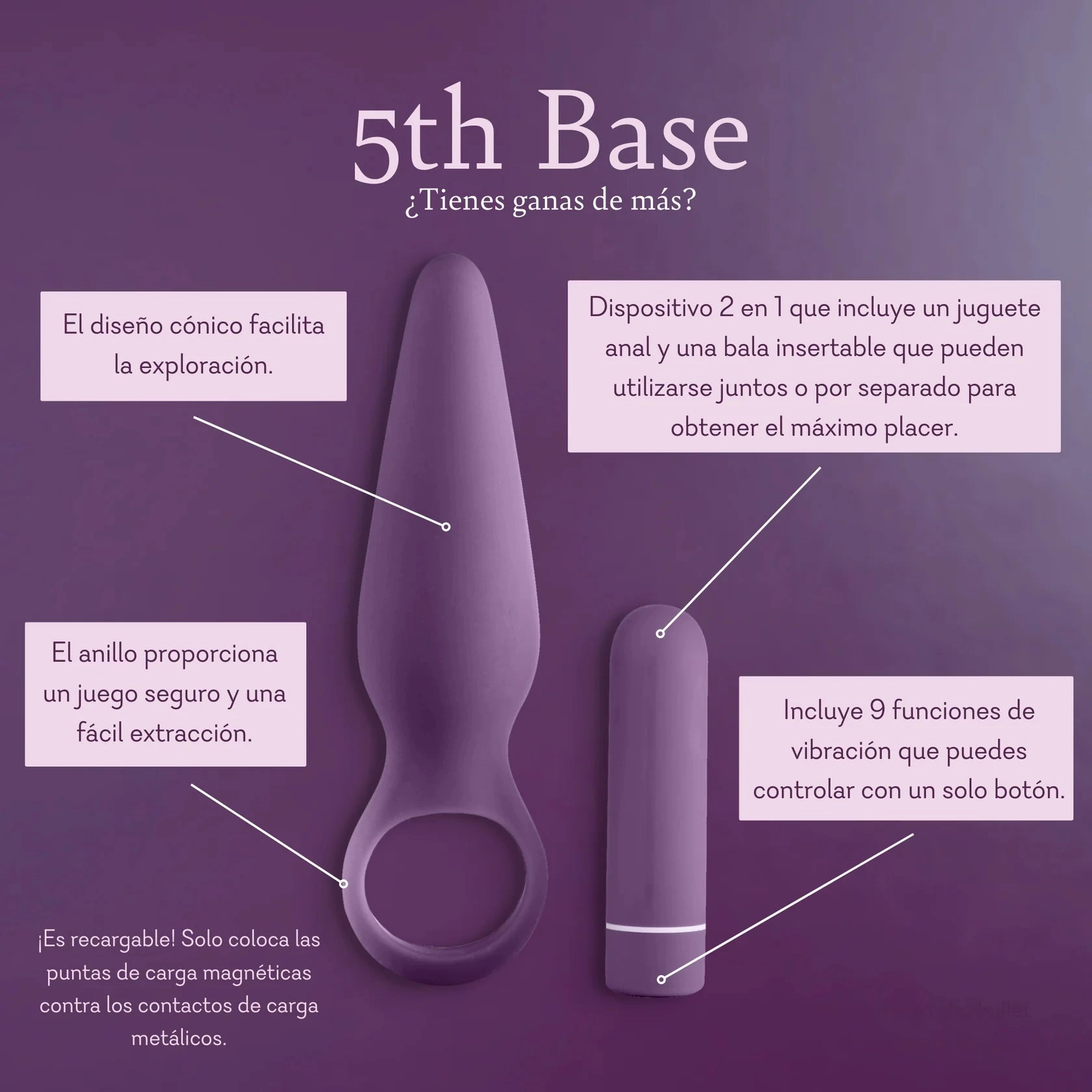 5th Base - Tapered Butt Plug with Removable Bullet - IN STOCK - 3 LEFT! - Pure Romance