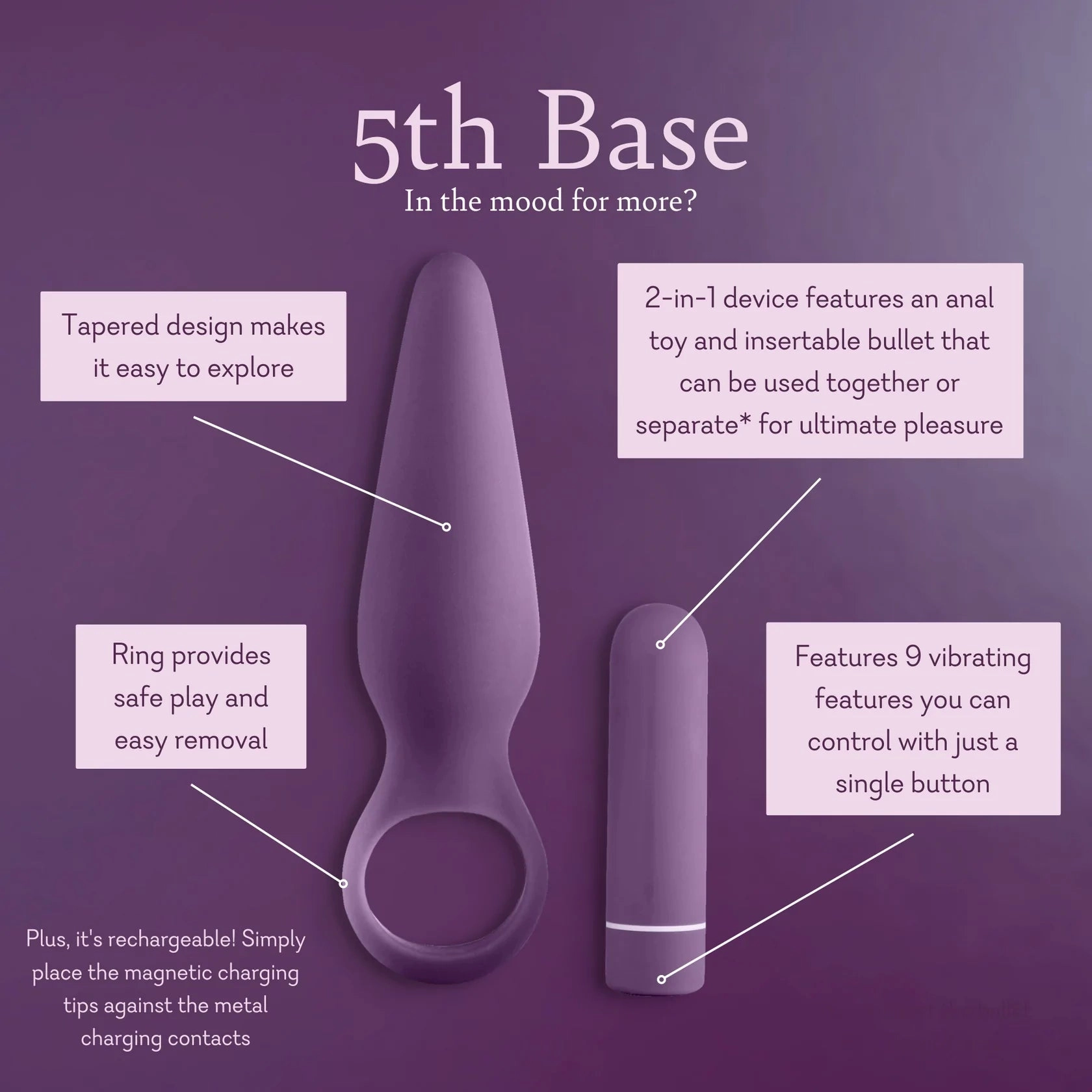 5th Base - Tapered Butt Plug with Removable Bullet - IN STOCK - 3 LEFT! - Pure Romance