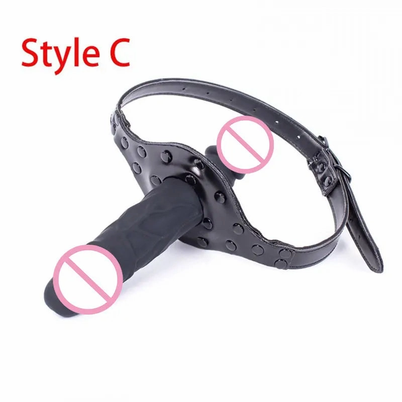 Adjustable Mouth Gag with Dildo Thrusting Kinky Toy for SM