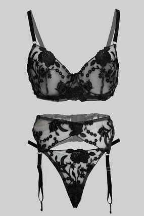Black Embroidery Lingerie Set