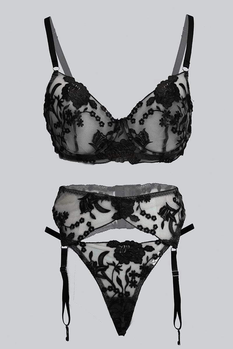 Black Embroidery Lingerie Set