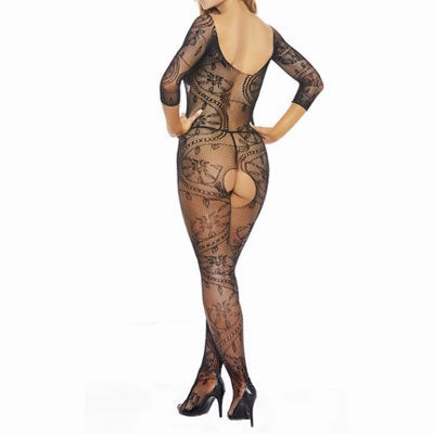 Black Quarter Sleeve Fishnet Bodystocking