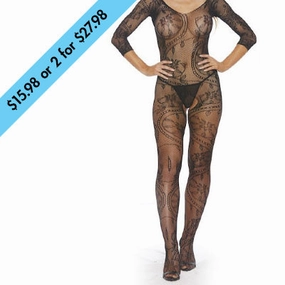 Black Quarter Sleeve Fishnet Bodystocking
