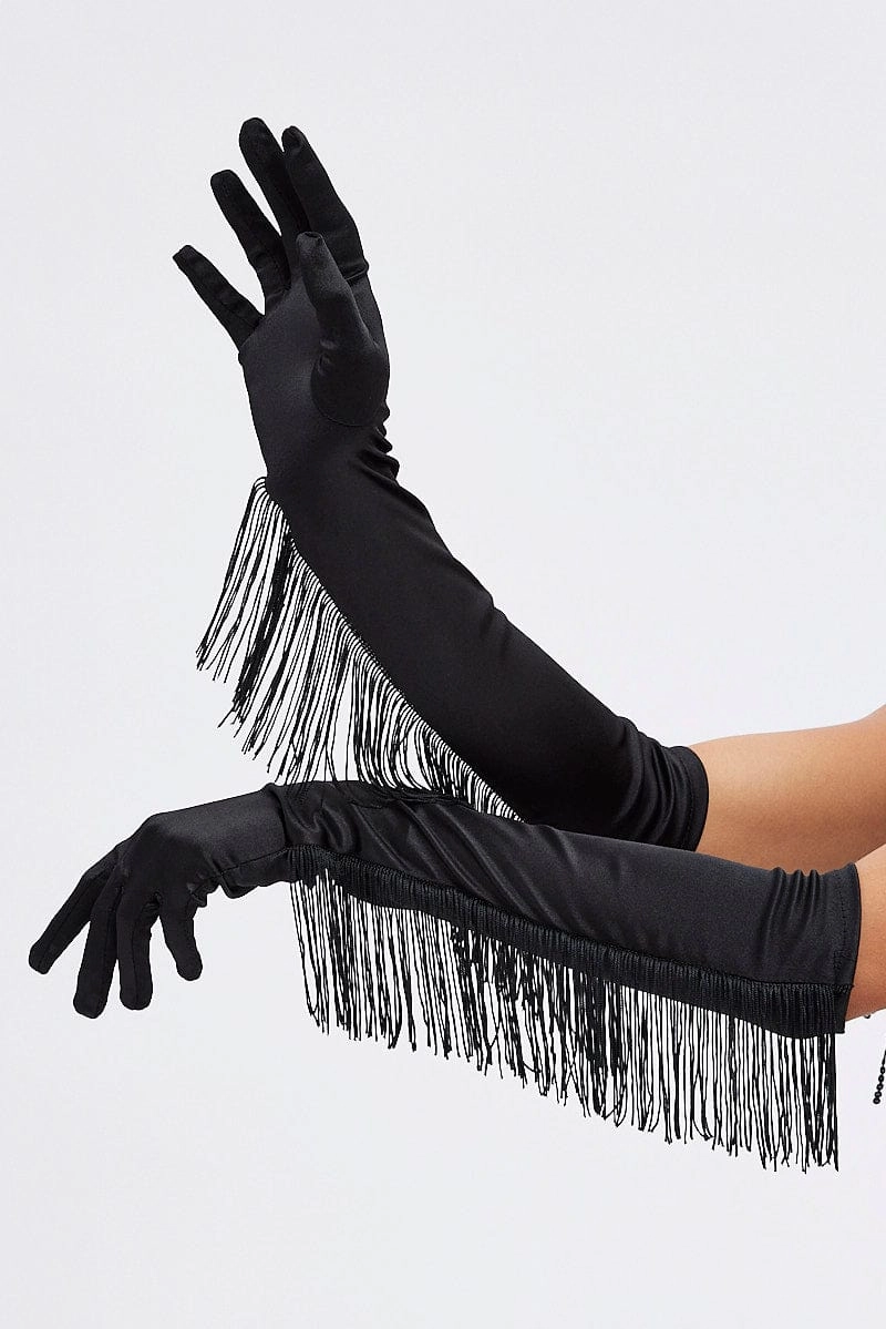 Black Tasseled Gloves