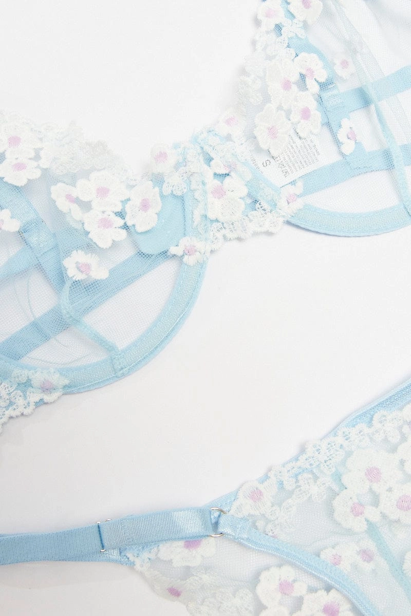 Blue Embroidery Lingerie Set
