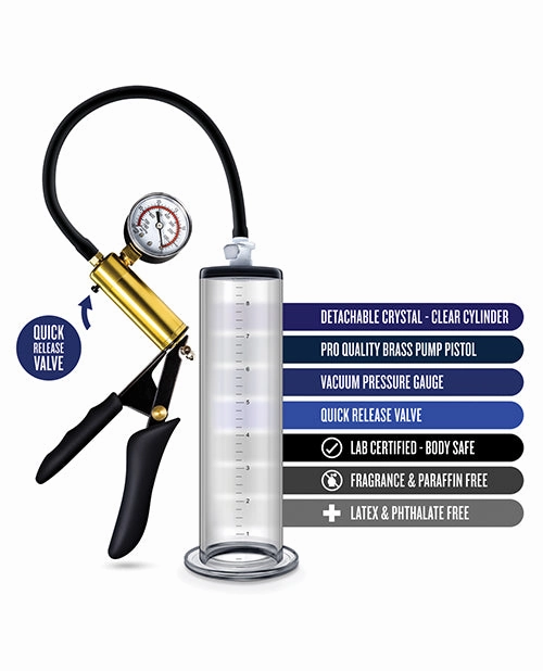 Blush Performance Vx6 Vacuum Penis Pump W/brass Pistol & Pressure Gauge - Clear