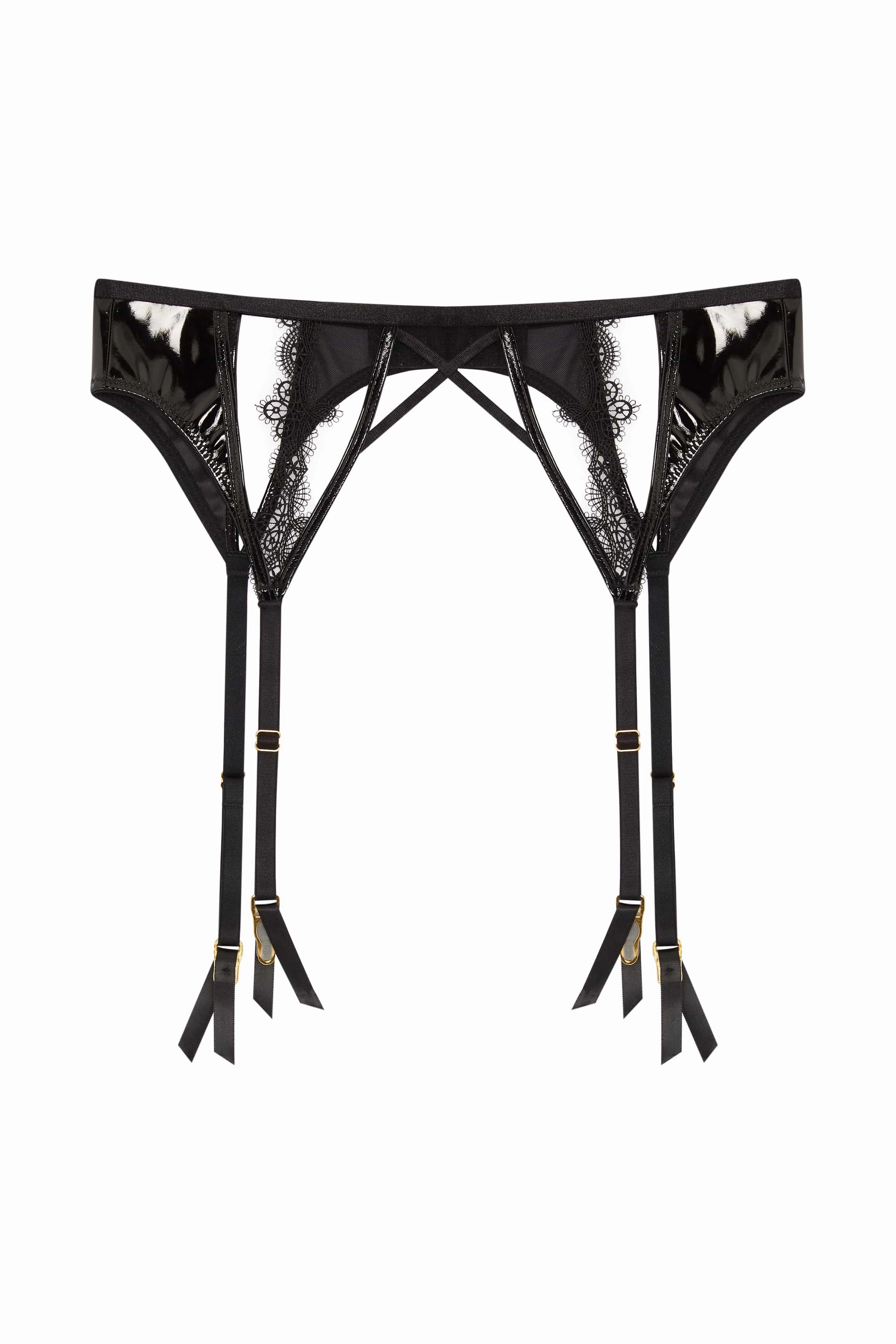 Brea Black Cut Out PVC and Lace Trim Suspender