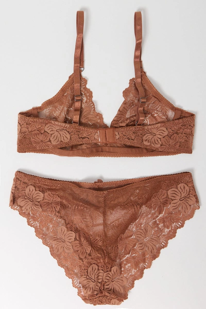 Brown Lace Lingerie Set
