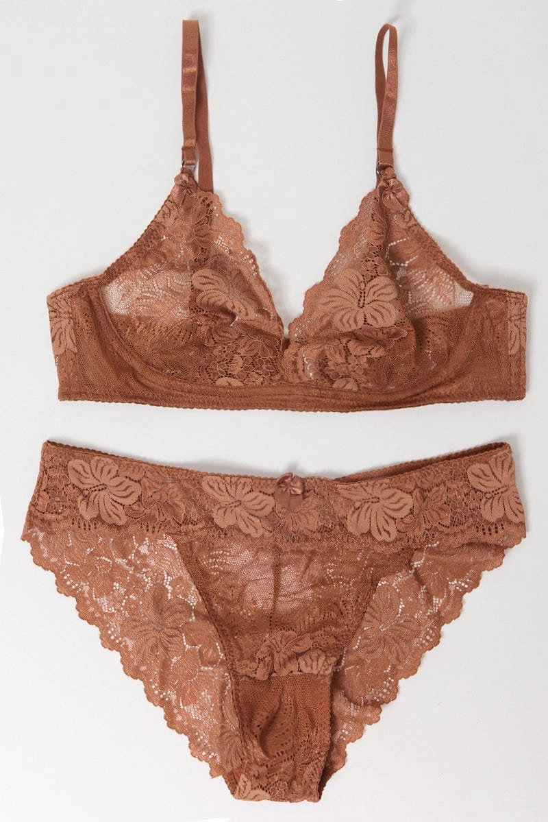 Brown Lace Lingerie Set
