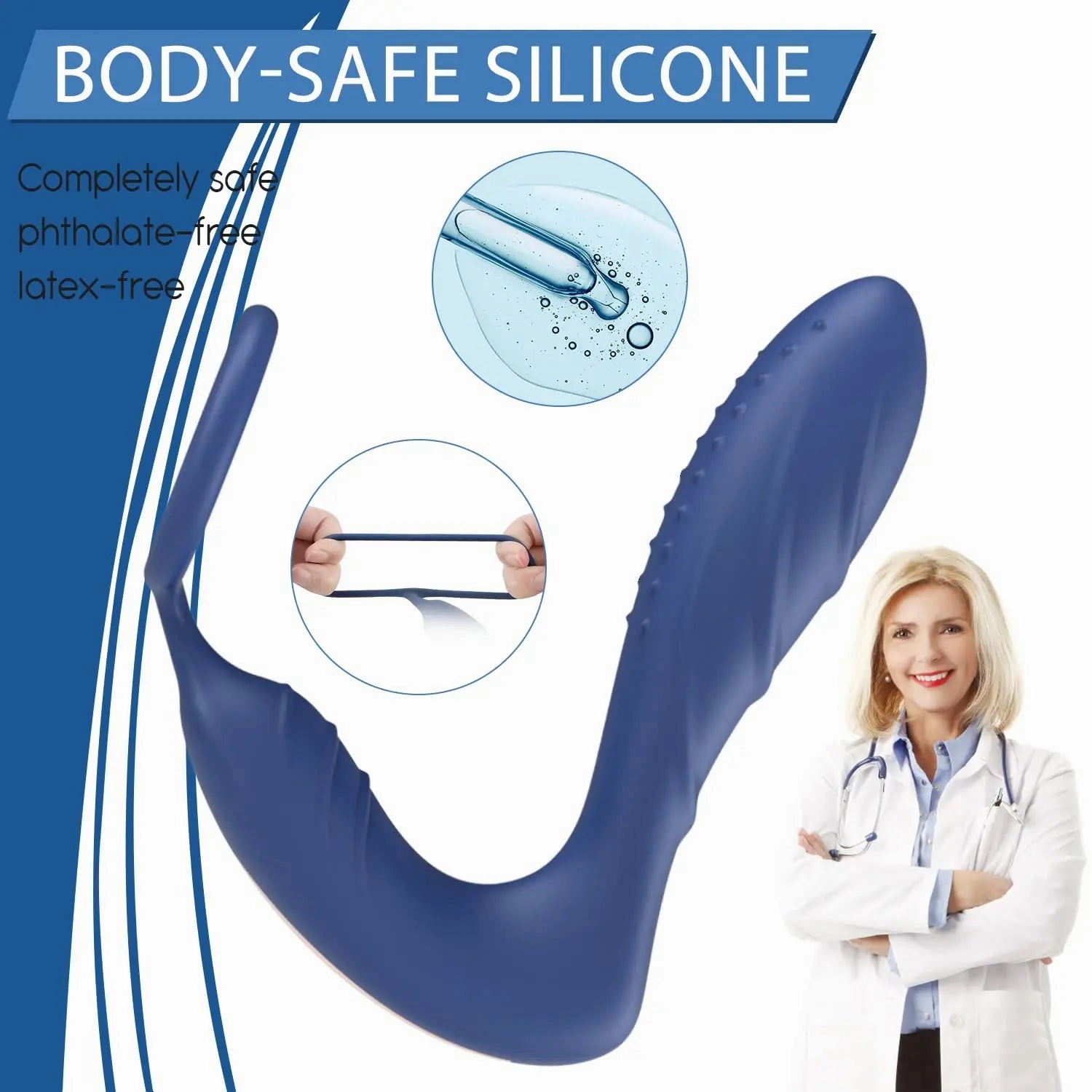 Cock Ring & Prostate Massager - Delay Ejaculation Silicone Toy