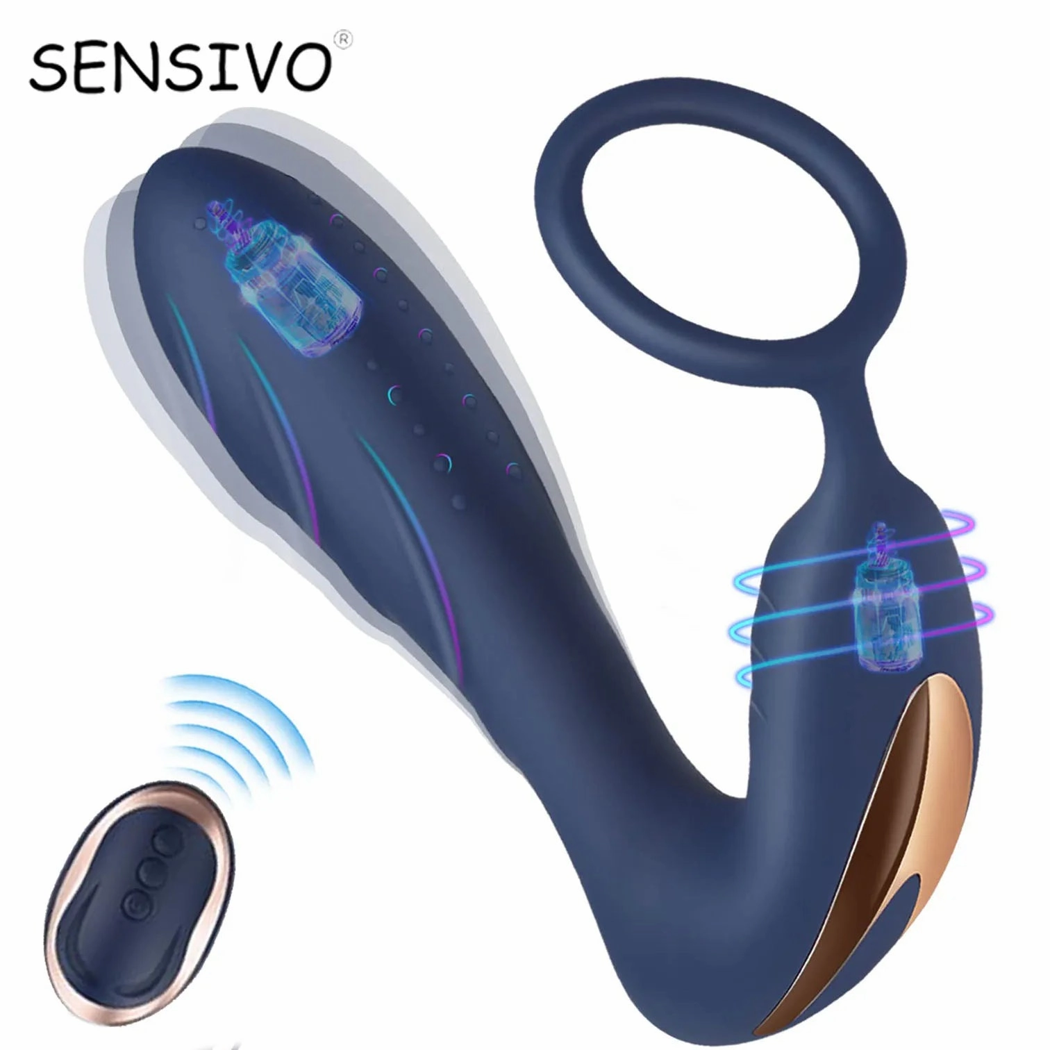 Cock Ring & Prostate Massager - Delay Ejaculation Silicone Toy