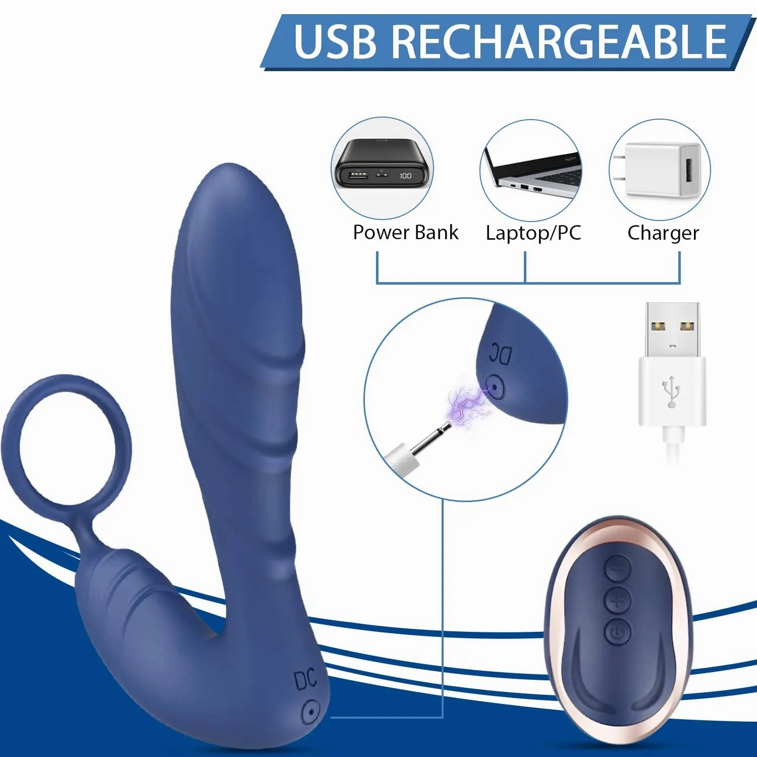 Cock Ring & Prostate Massager - Delay Ejaculation Silicone Toy
