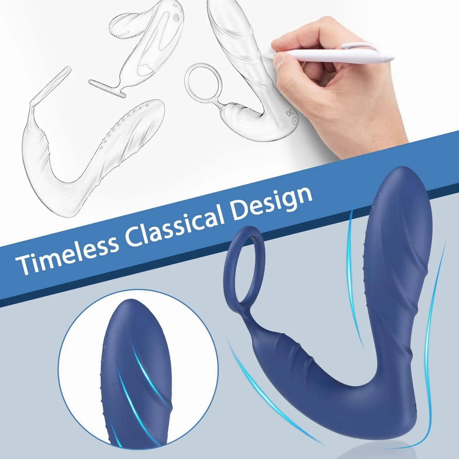 Cock Ring & Prostate Massager - Delay Ejaculation Silicone Toy