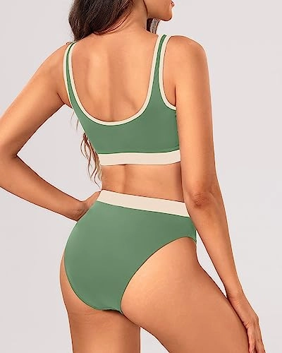 Colorblock Crop Top & High Waist Two Piece Set