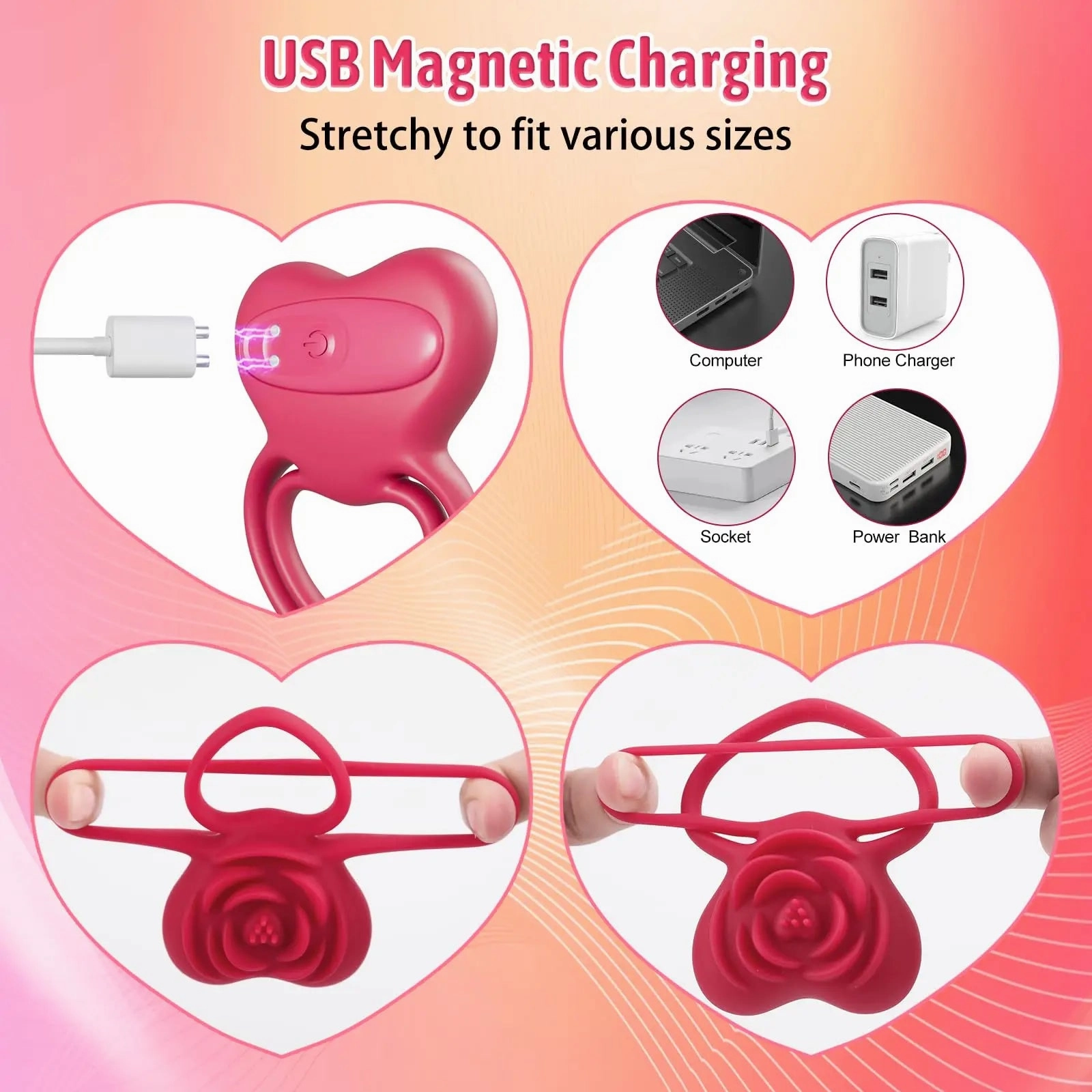 Dual Action Vibrating Cock Ring with Rose Clitoral Stimulator for Intense Pleasure
