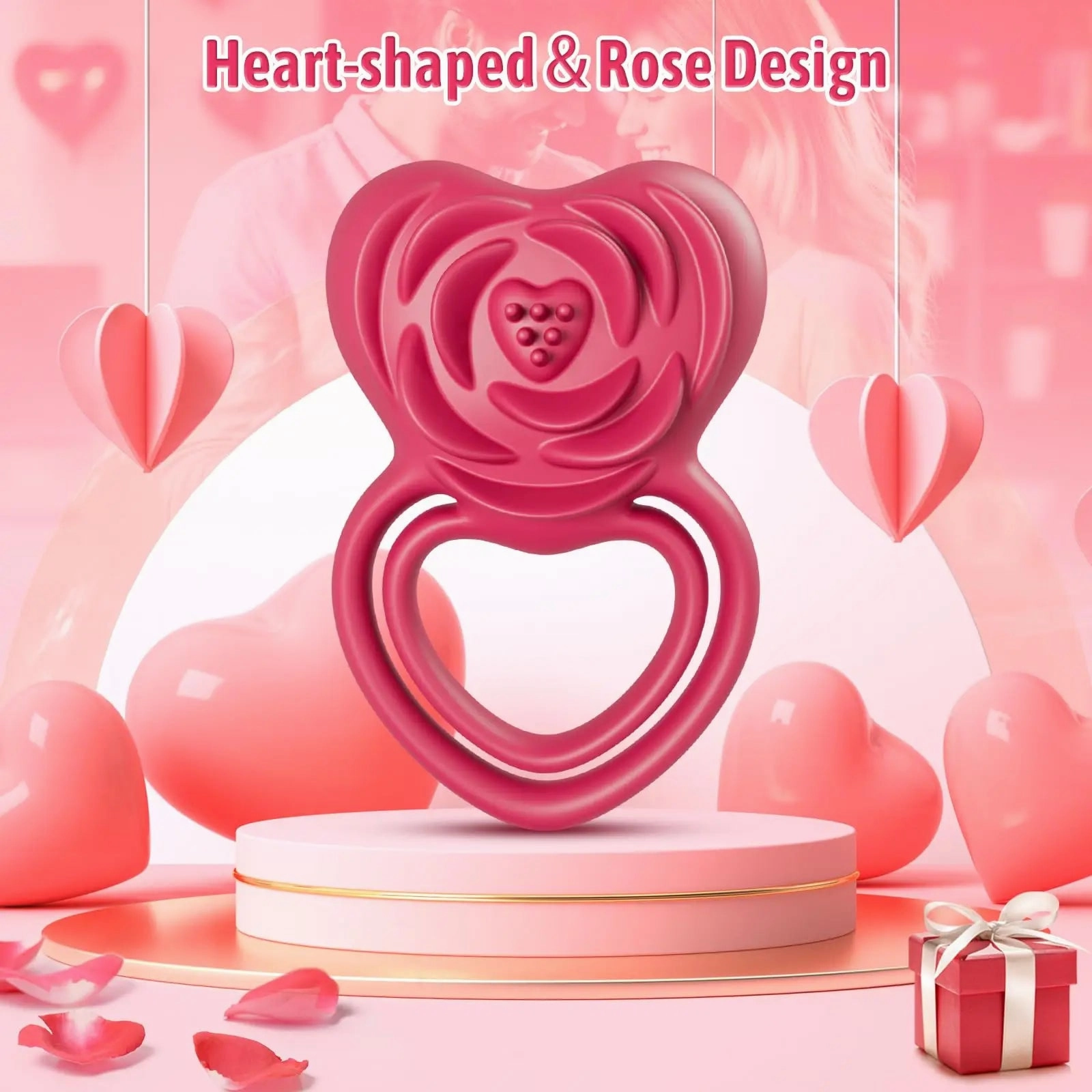 Dual Action Vibrating Cock Ring with Rose Clitoral Stimulator for Intense Pleasure