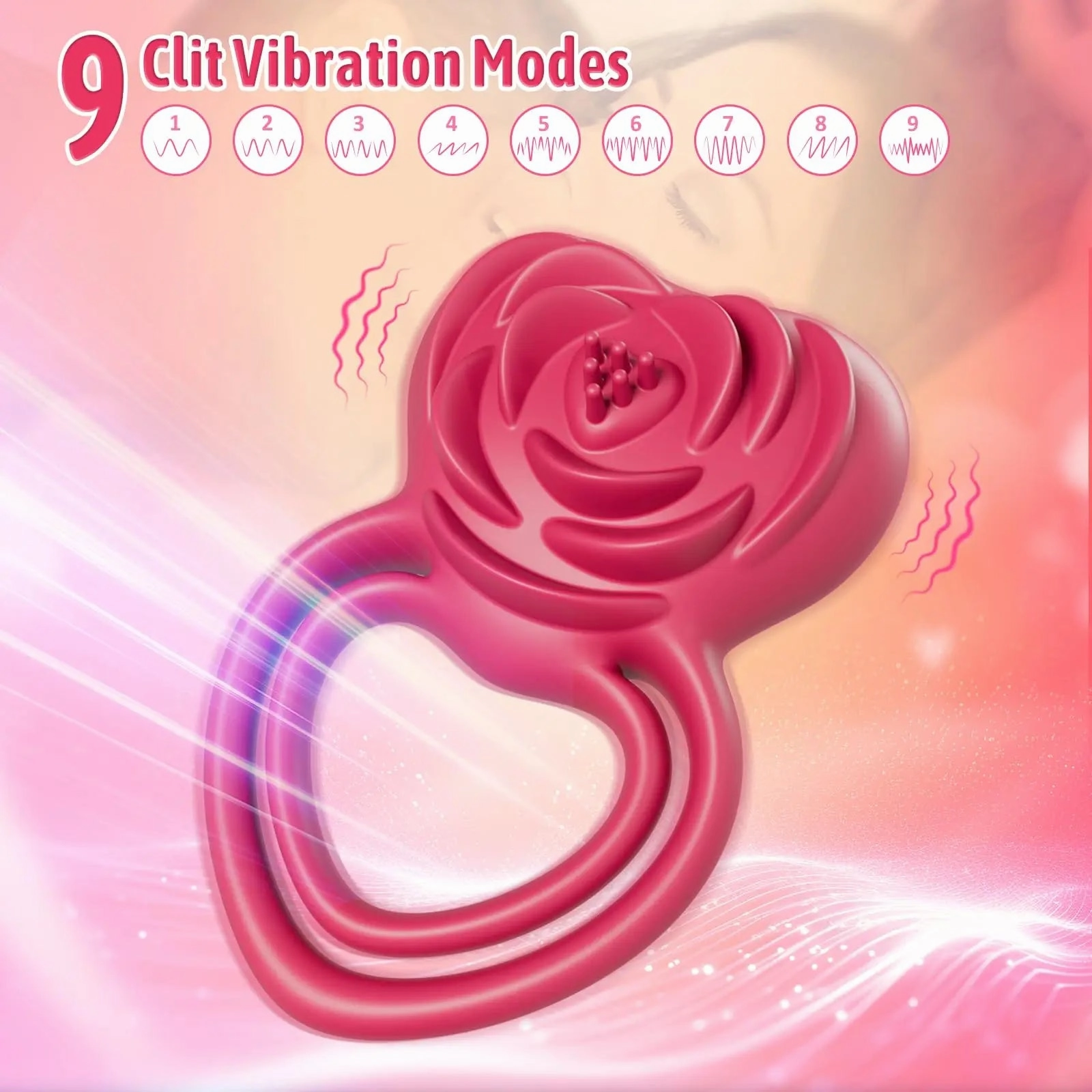 Dual Action Vibrating Cock Ring with Rose Clitoral Stimulator for Intense Pleasure