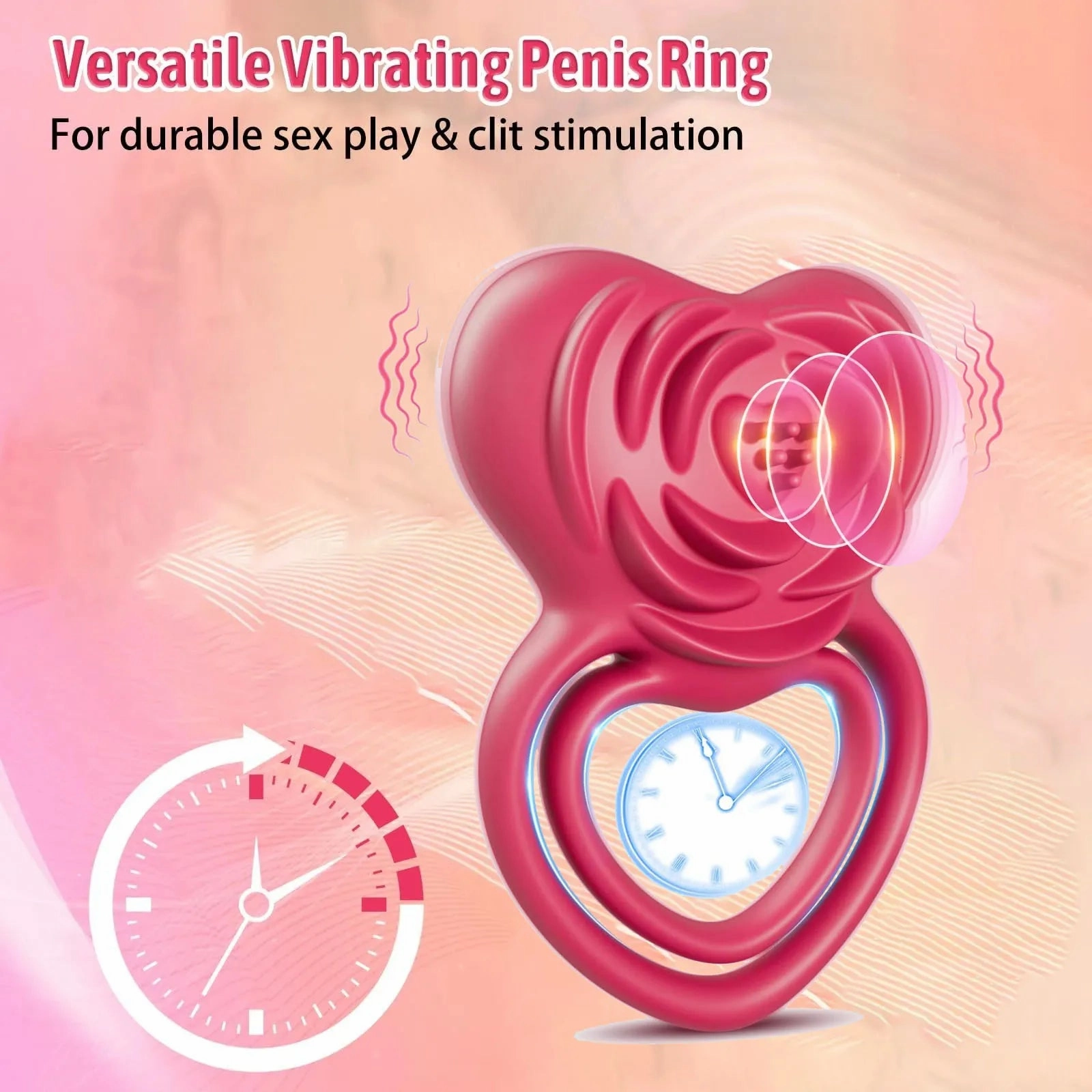 Dual Action Vibrating Cock Ring with Rose Clitoral Stimulator for Intense Pleasure