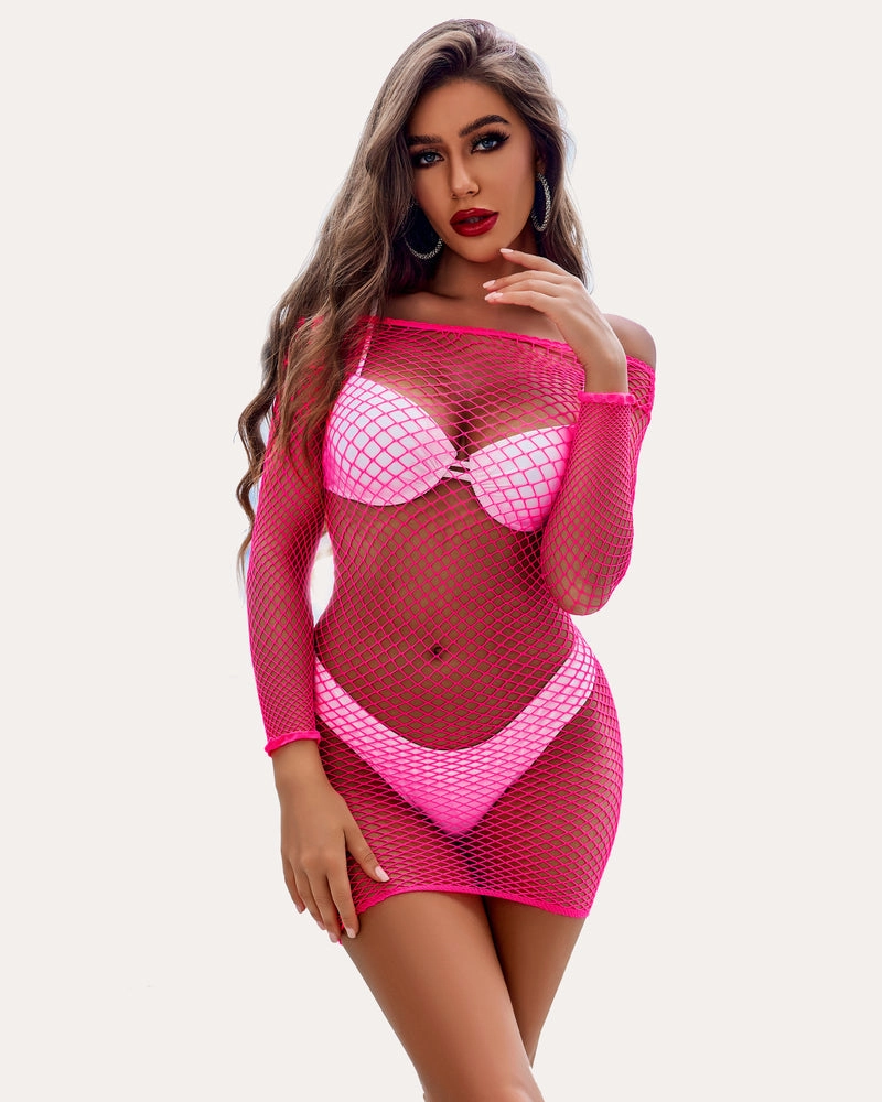 Fishnet Dress Long Sleeve Cover Up