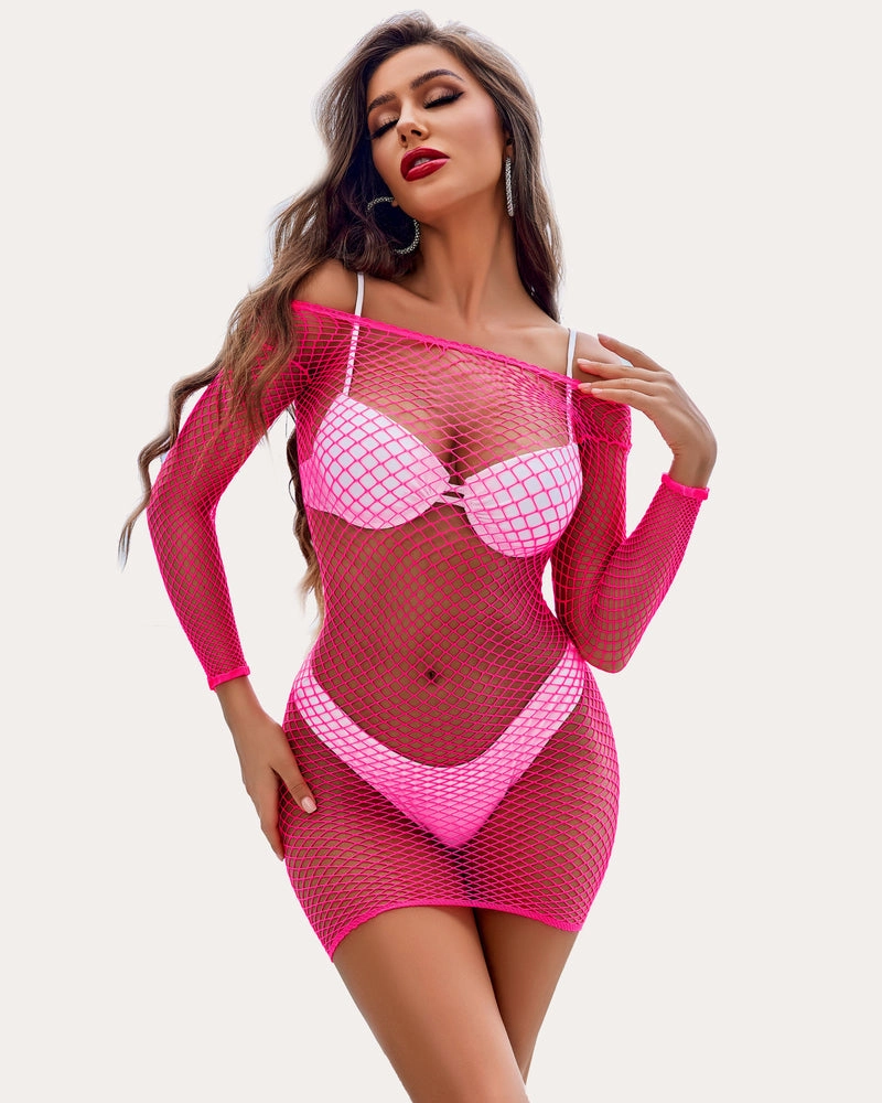 Fishnet Dress Long Sleeve Cover Up