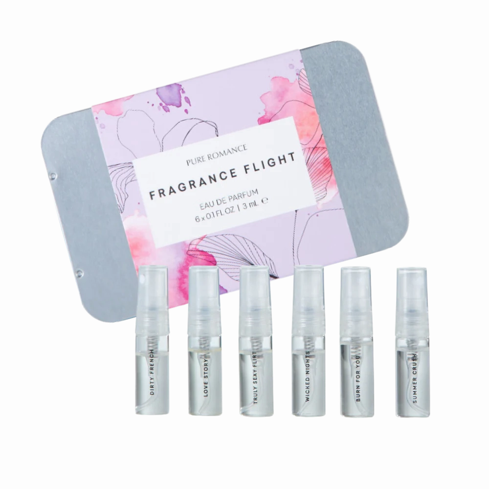 Fragrance Flight - Pheromone Perfumes - IN STOCK - 33 LEFT! - Pure Romance - Flirt, Dirty French, Love Story, Burn For You, Wicked Nights, Summer Crush
