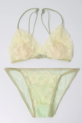 Green Floral Embroidery Lingerie Set