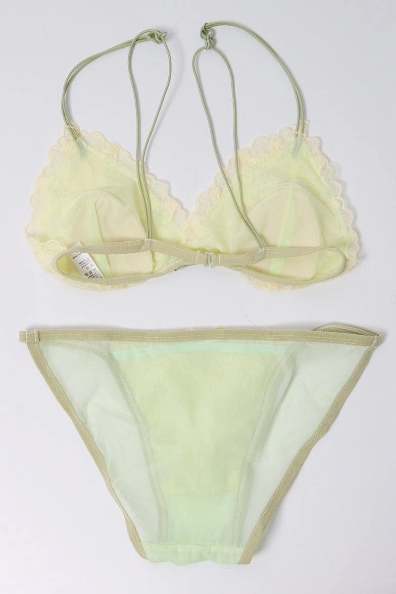 Green Floral Embroidery Lingerie Set