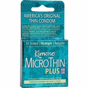 Kimono MicroThin Plus Aqua Lube Premium Lubricated Latex Condoms - 3 pk