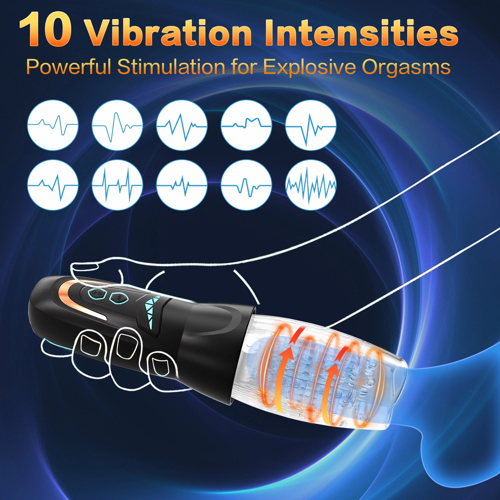 Male Stroker with 10 Vibration, 8 Thrusting & Rotating Patterns