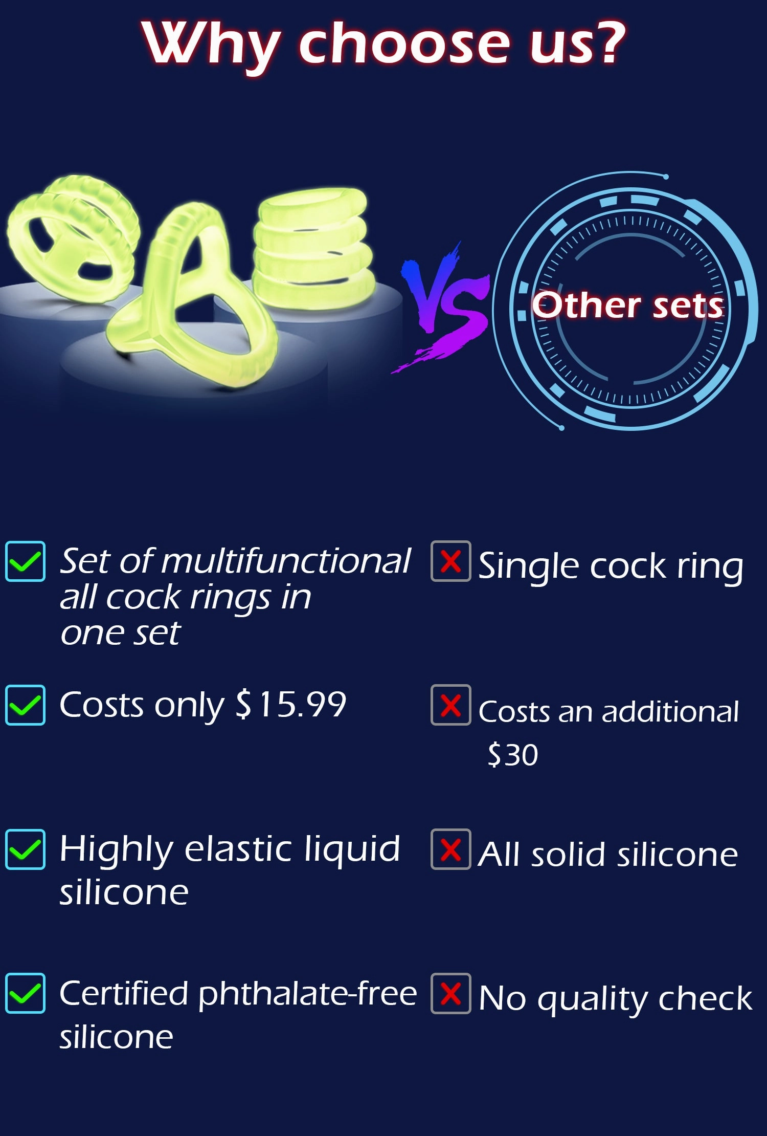 Malia - Glow-in-the-dark Penis Ring Set