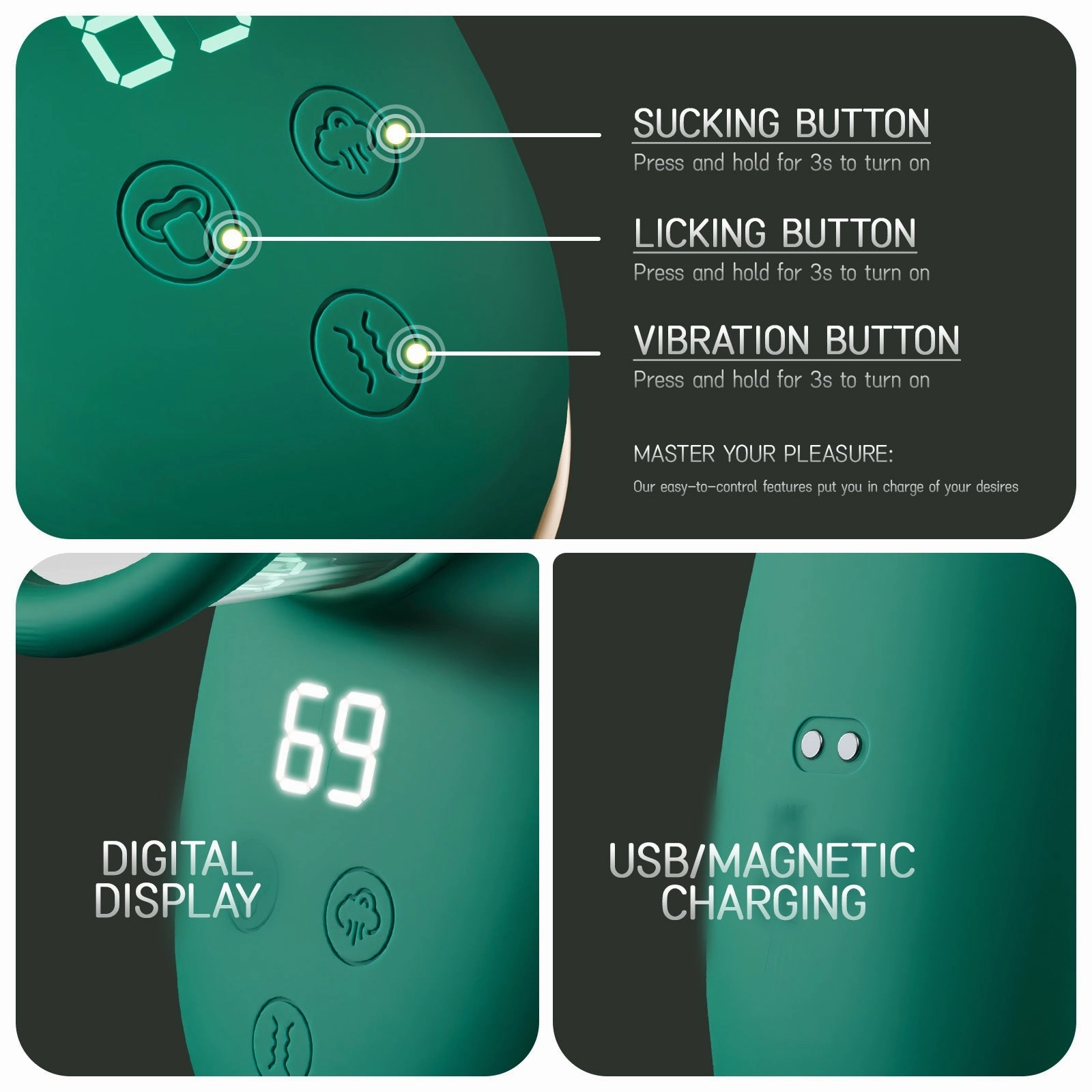 OpulaLuxe - Clit Sucking Toy Vibrator with Vibrating Licking Tongue & Thrusting Vibrator