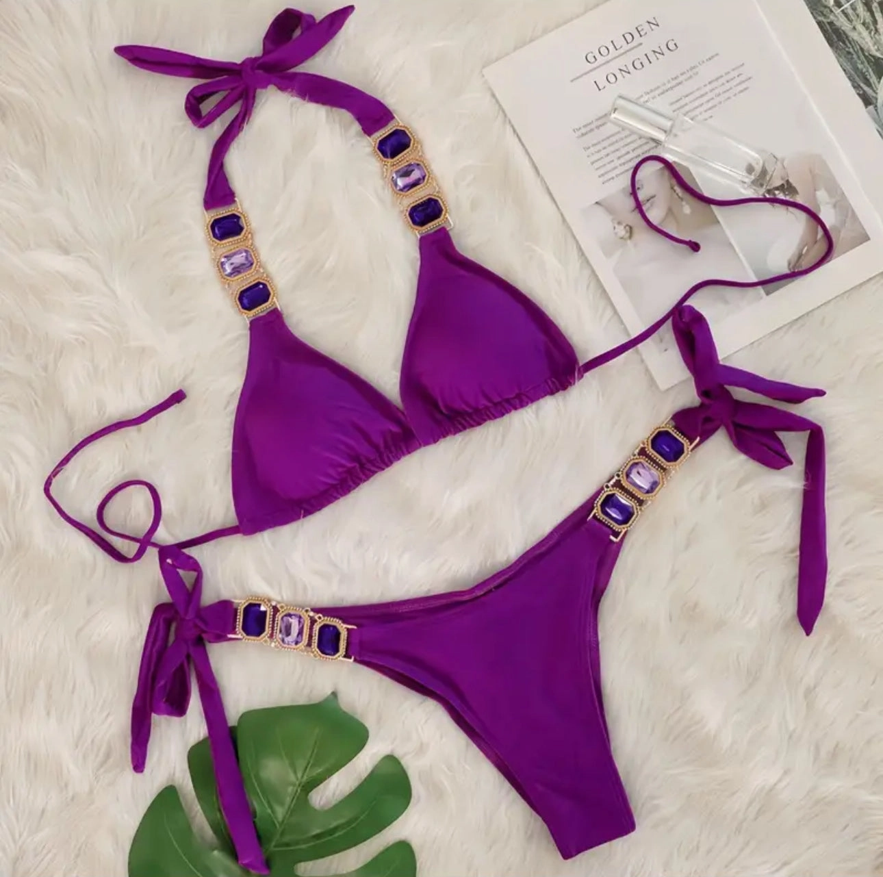 Peacockini - Metal Rhinestone Accent Bikini S/M