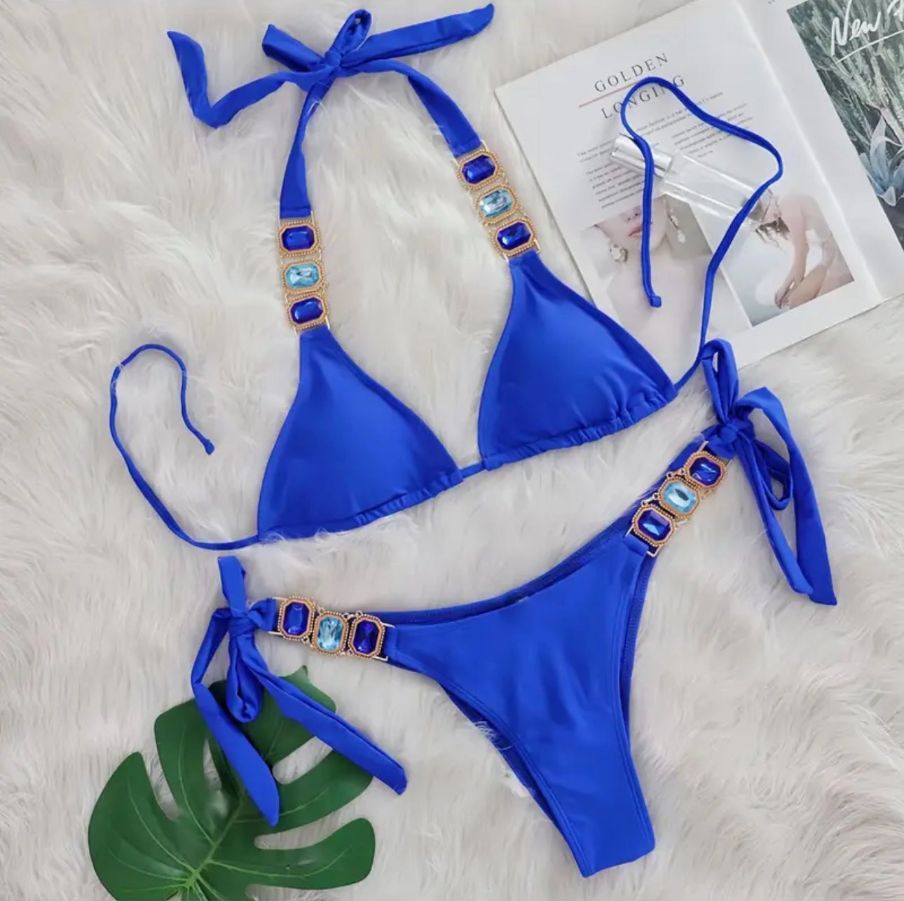 Peacockini - Metal Rhinestone Accent Bikini S/M