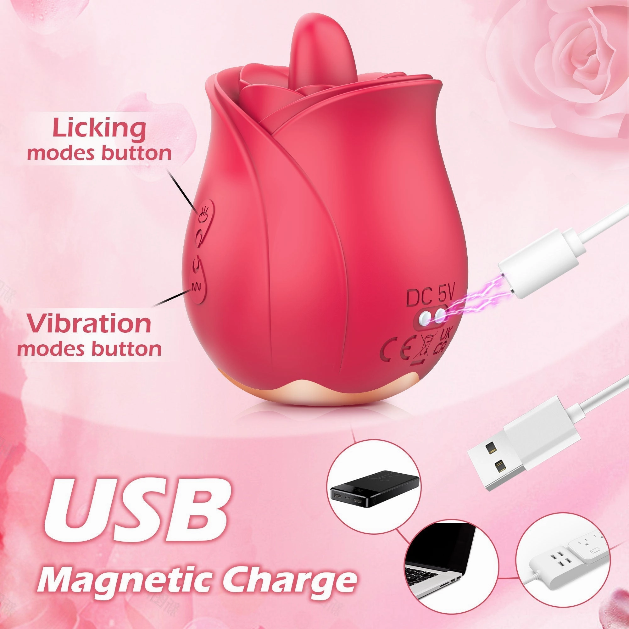 PuritySilk - Rose Vibrator with Tongue Licking Patterns
