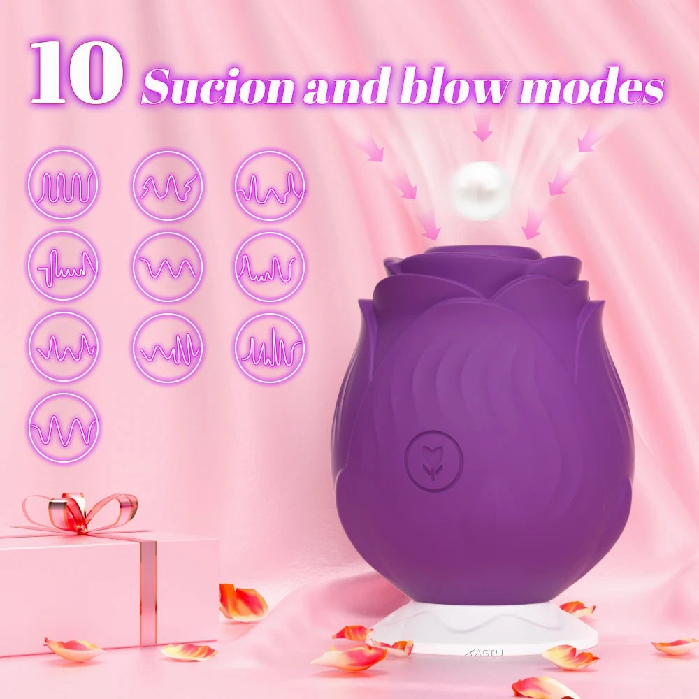 Rose-Sucking Clitoral Stimulator - Intense Vacuum Vibrator with 10 Modes for Women