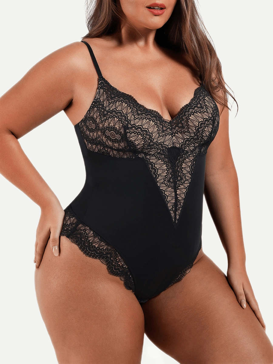 Sexy Lace Deep-V Neck Bodysuit