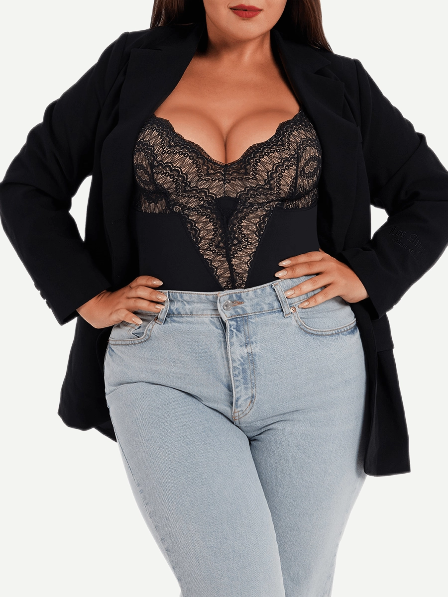 Sexy Lace Deep-V Neck Bodysuit