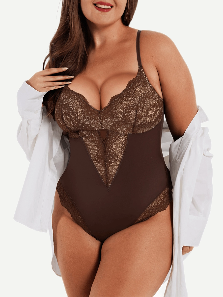 Sexy Lace Deep-V Neck Bodysuit