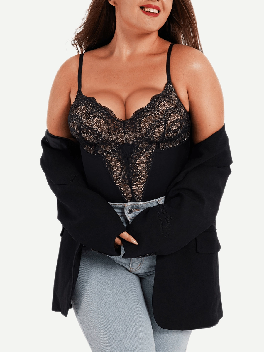 Sexy Lace Deep-V Neck Bodysuit