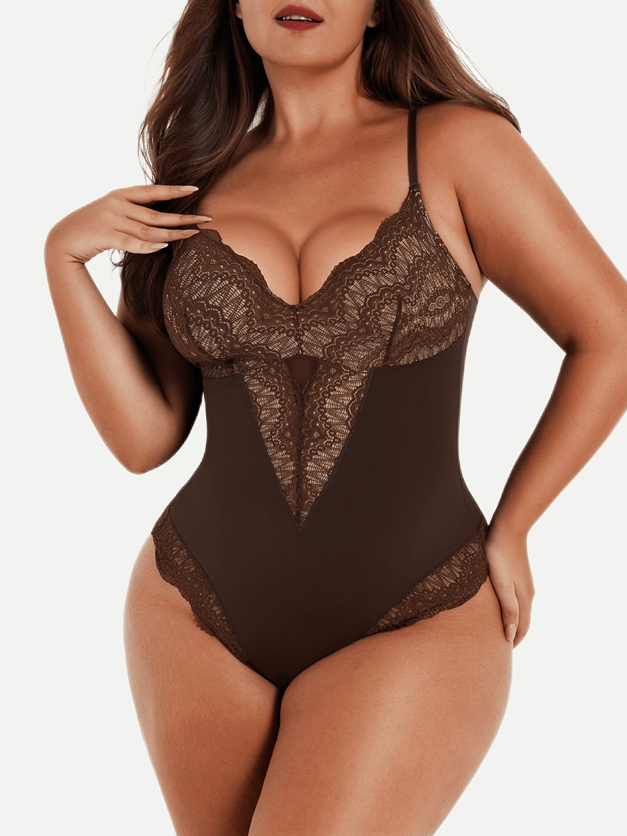 Sexy Lace Deep-V Neck Bodysuit