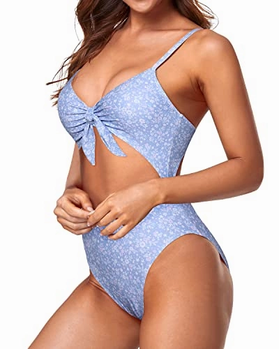 Sexy V Neck One Piece Swimsuits Sexy Monokini-Blue Floral
