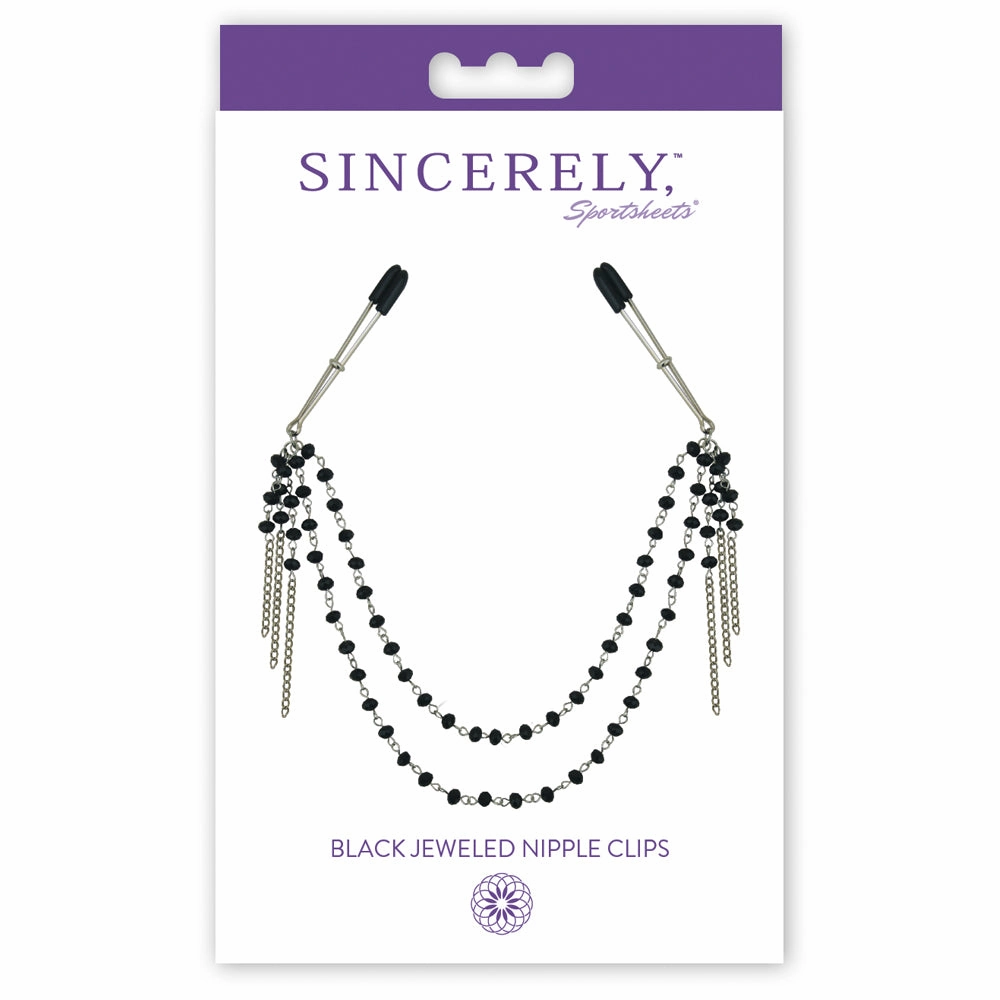 Sportsheets Sincerely Black Jewelled Tweezer Nipple Clips