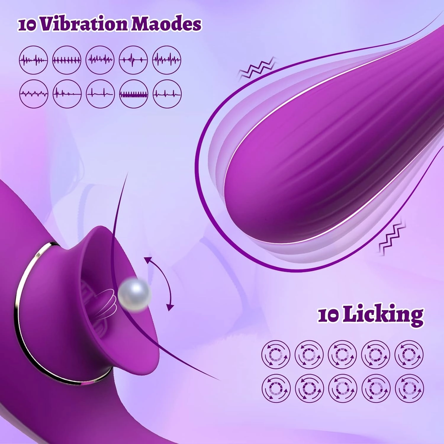 Thrusting Dildo Vibrator for Women,KERERO 2 in 1 Licking & Sucking Rechargeable Vibrator with 10 Modes,180 ° Bendable G spot Vibrator Adult Sex Toys for Womens Couples (Purple)