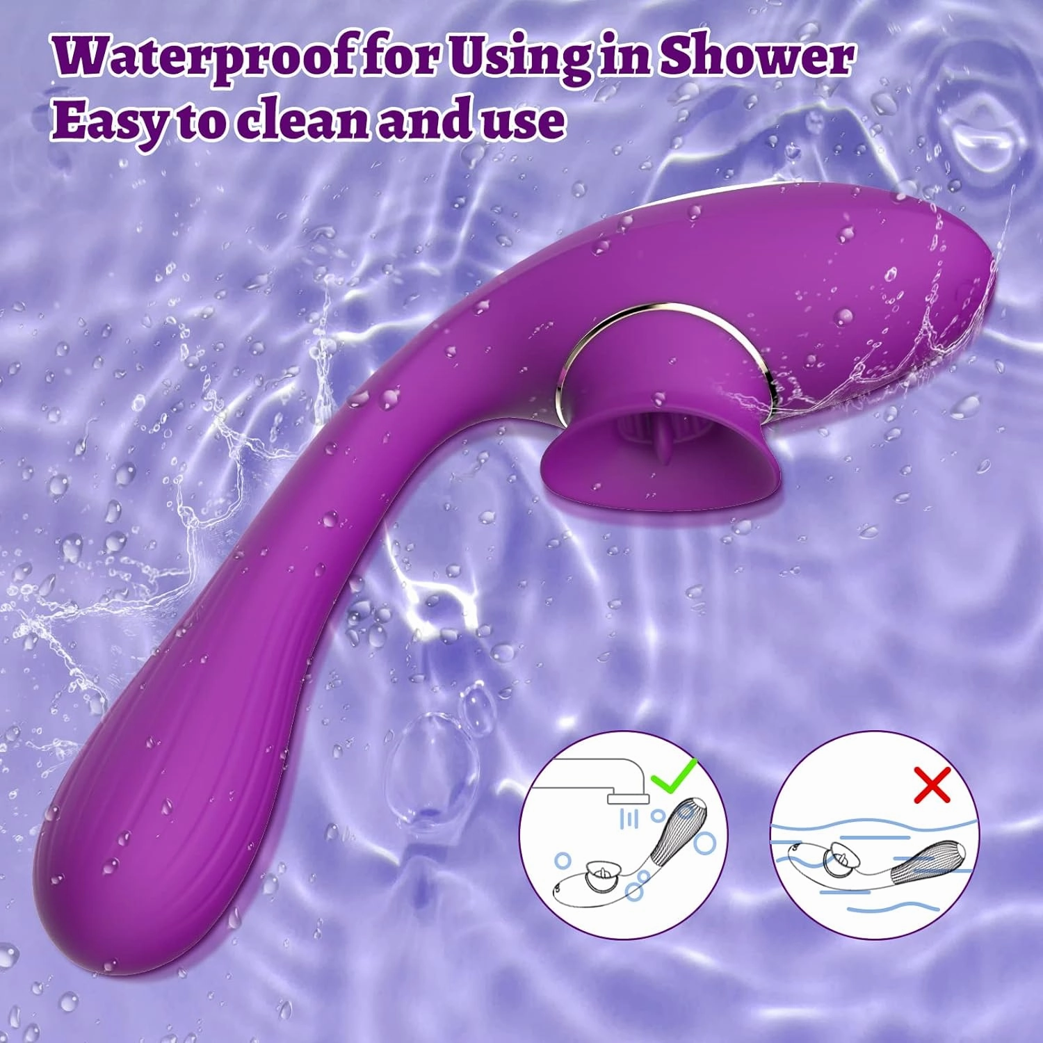 Thrusting Dildo Vibrator for Women,KERERO 2 in 1 Licking & Sucking Rechargeable Vibrator with 10 Modes,180 ° Bendable G spot Vibrator Adult Sex Toys for Womens Couples (Purple)