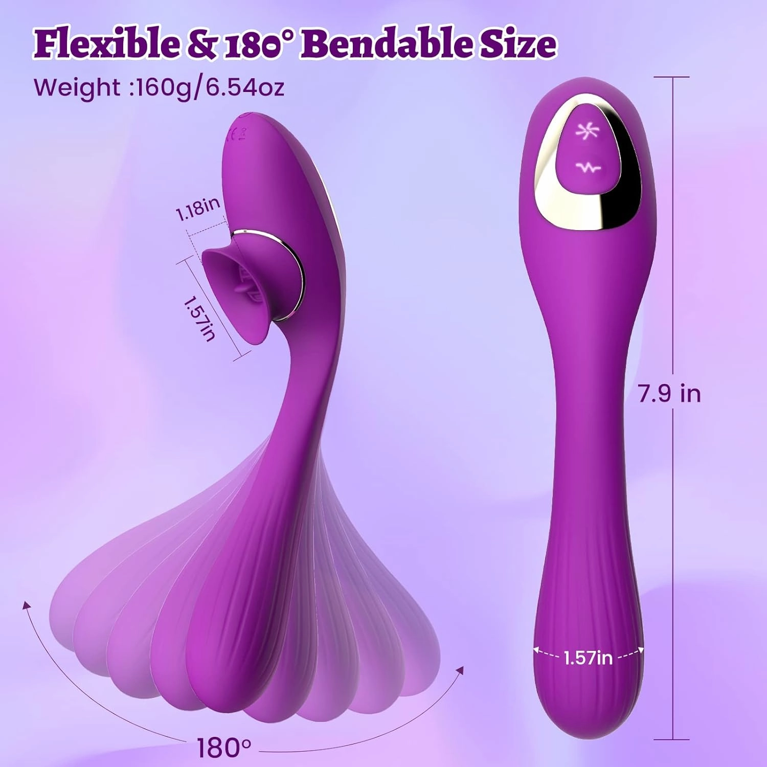 Thrusting Dildo Vibrator for Women,KERERO 2 in 1 Licking & Sucking Rechargeable Vibrator with 10 Modes,180 ° Bendable G spot Vibrator Adult Sex Toys for Womens Couples (Purple)