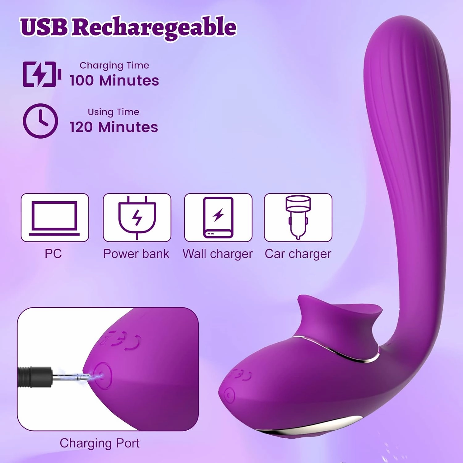 Thrusting Dildo Vibrator for Women,KERERO 2 in 1 Licking & Sucking Rechargeable Vibrator with 10 Modes,180 ° Bendable G spot Vibrator Adult Sex Toys for Womens Couples (Purple)