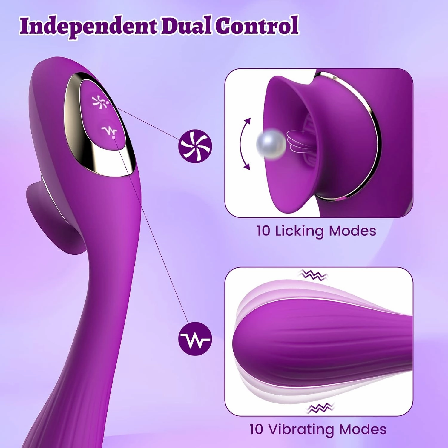 Thrusting Dildo Vibrator for Women,KERERO 2 in 1 Licking & Sucking Rechargeable Vibrator with 10 Modes,180 ° Bendable G spot Vibrator Adult Sex Toys for Womens Couples (Purple)