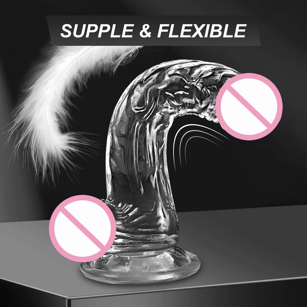 Transparent Jelly Dildo: Realistic Penis Sucker & Butt Plug for Vaginal and Anal Play in 4 Sizes