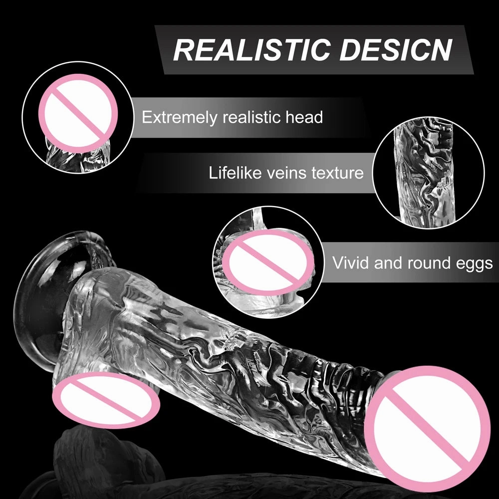 Transparent Jelly Dildo: Realistic Penis Sucker & Butt Plug for Vaginal and Anal Play in 4 Sizes