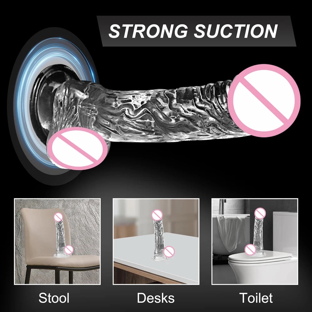 Transparent Jelly Dildo: Realistic Penis Sucker & Butt Plug for Vaginal and Anal Play in 4 Sizes